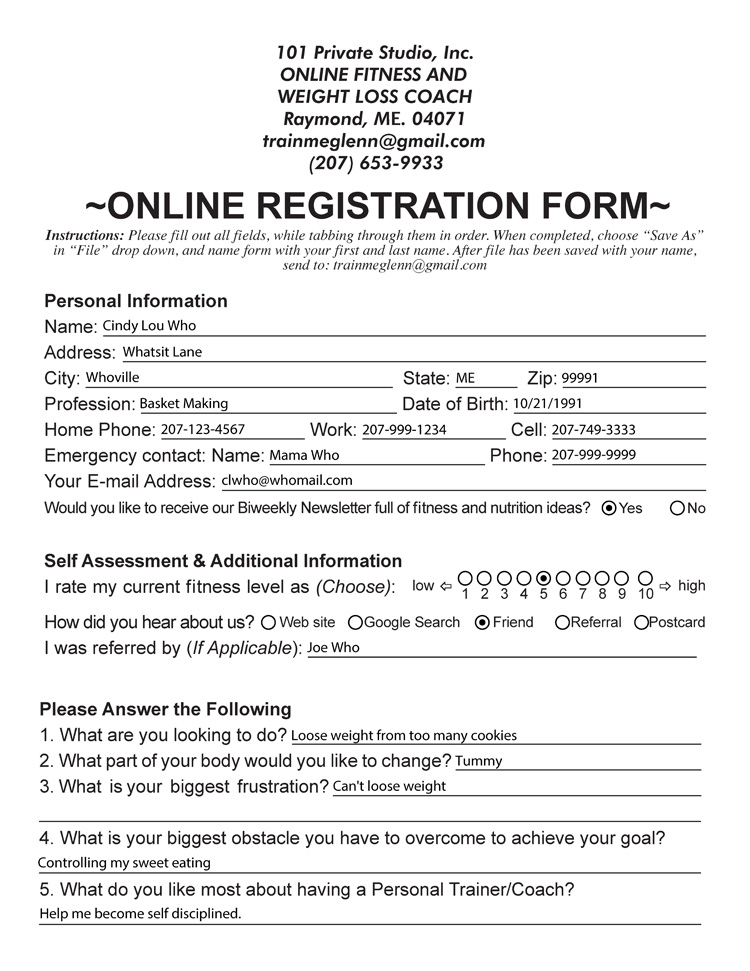 Online Registration Sample