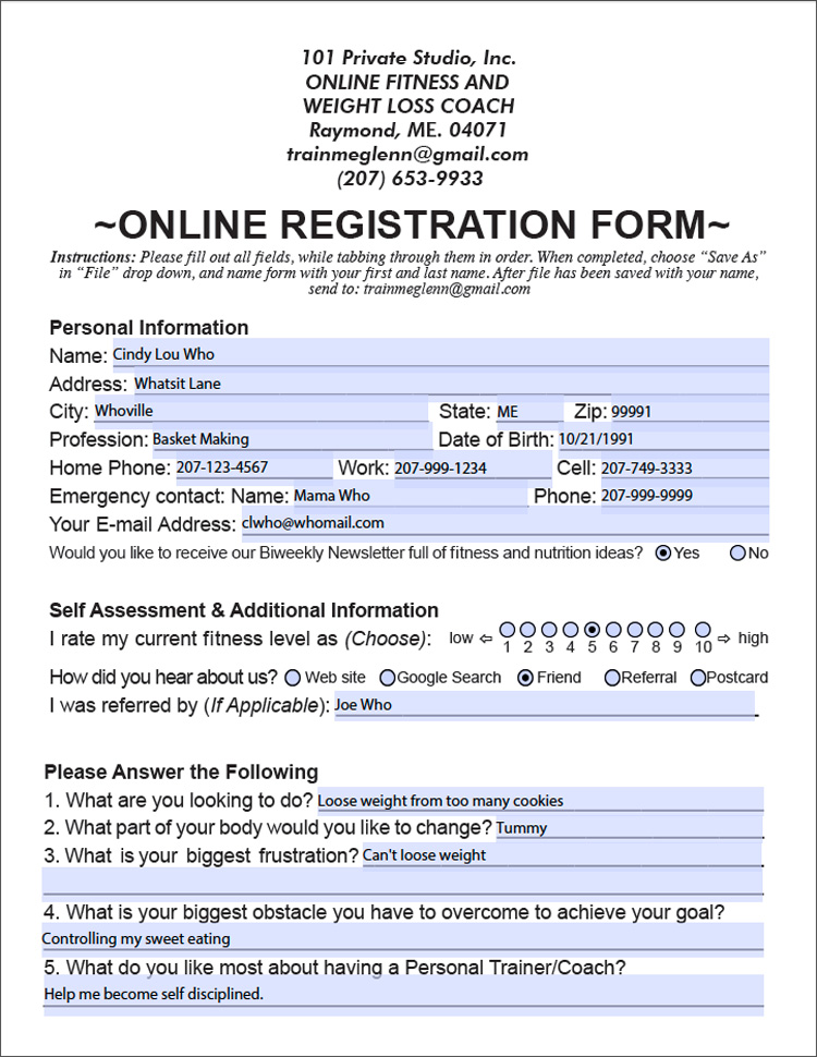 Online Registration Sample